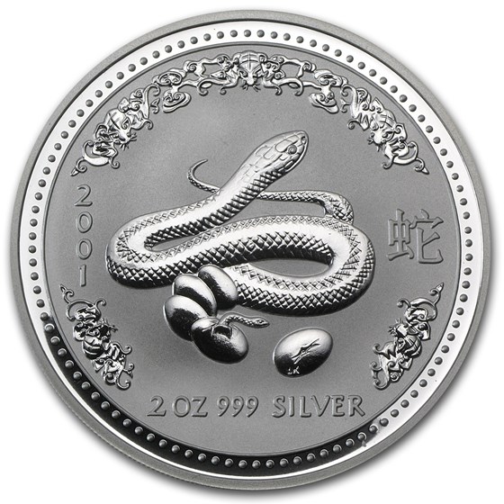 2001 Australia 2 oz Silver Year of the Snake BU 2001 Australia 2 oz Silver Year of the Snake BU